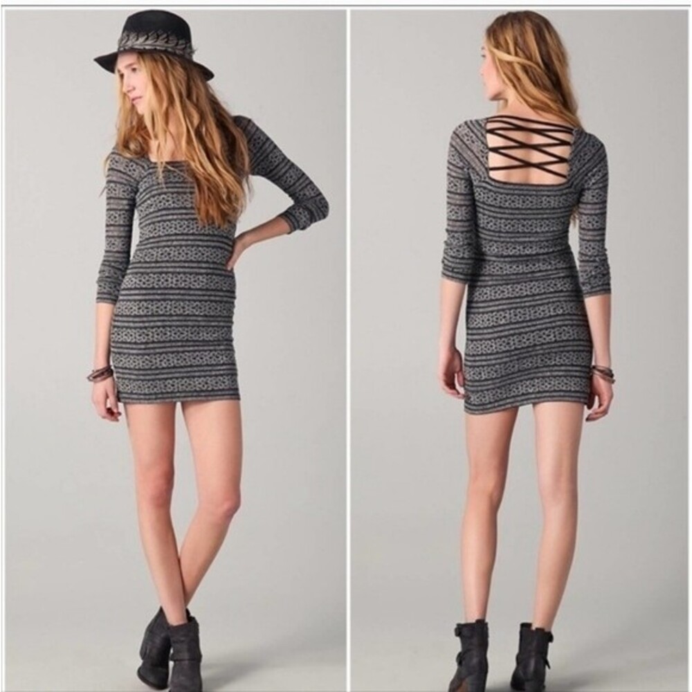 Free People Black and Gray Mini Dress
